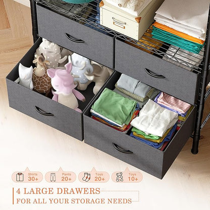 Raybee Clothes Rack with 4 Drawers and Shelves,Heavy Duty Clothing Rack for Hanging Clothes,Portable,Sturdy and Durable,Black