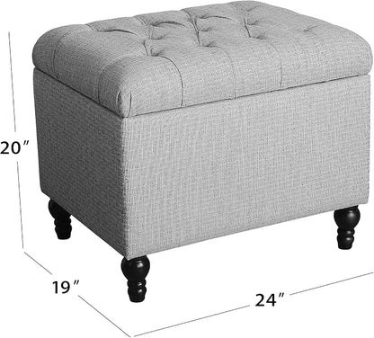 Spatial Order Home Decor | Upholstered Button Tufted Storage Ottoman | Hinged Lid Ottoman with Storage for Living Room & Bedroom | Decorative Home Furniture (Pewter Gray)