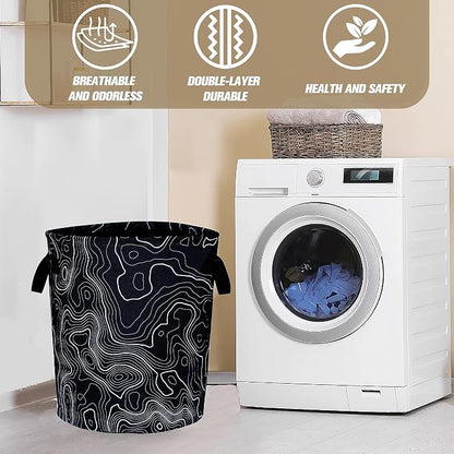 Topographic Map Laundry Basket Topography Pattern Foldable Oxford Cloth Funny Tote Bag Laundry Hamper Clothes Storage Bucket Organizer For Bathroom/Laundry Storage/Bedroom 18.9x16.5 Inch