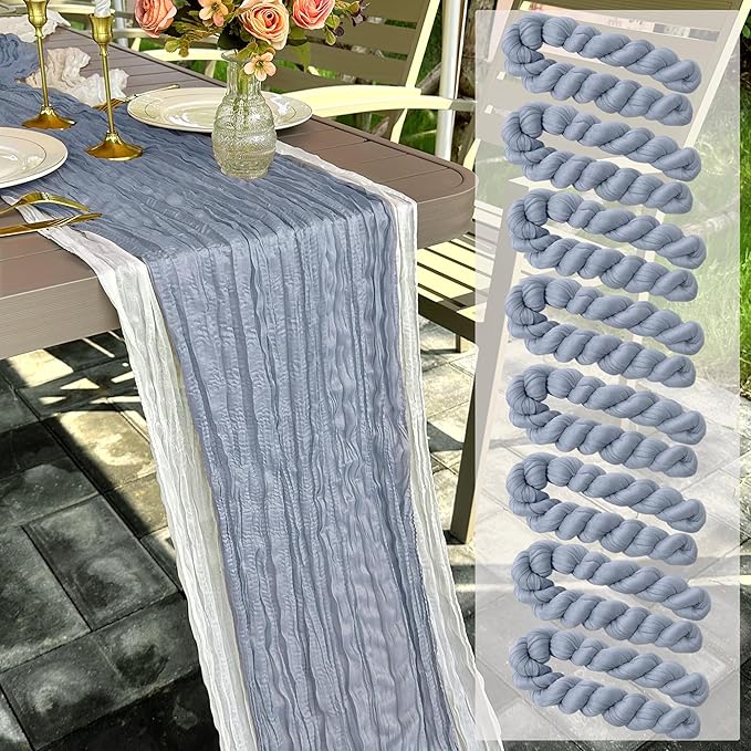 8 Pack Dusty Blue Cheesecloth Table Runner 22 x 108 inch Gauze Cheese Cloth Table Runner Bulk for Rustic Wedding Baby Shower Birthday Party Boho Table Decor