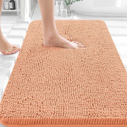 OLANLY Bathroom Rugs 35x24, Extra Soft Absorbent Chenille Bath Rugs, Rubber Backing Quick Dry, Machine Washable Bath Mats for Bathroom Floor, Tub and Shower, Home Decor Accessories, Peach