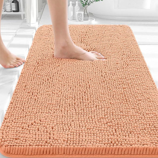 OLANLY Bathroom Rugs 35x24, Extra Soft Absorbent Chenille Bath Rugs, Rubber Backing Quick Dry, Machine Washable Bath Mats for Bathroom Floor, Tub and Shower, Home Decor Accessories, Peach