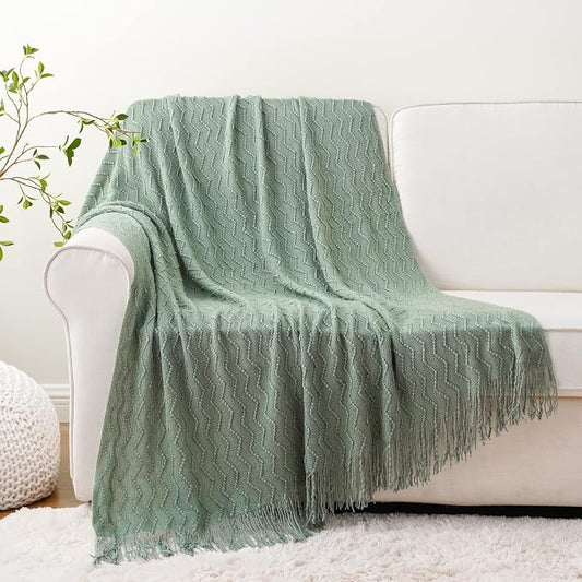 BATTILO HOME Sage Green Throw Blanket for Couch, Home Decor Sage Throw Blankets, Spring Green Blanket for Bedroom Decor Housewarming Gifts, 50"x60"