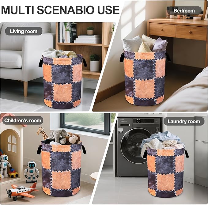 Retro Cow Prints Laundry Basket Laundry Hamper With Handles Collapsible Laundry Baskets Storage Basket For Room Bathroom Bedroom Decor