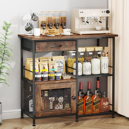 SWTYMIKI 33.31''x14.25'' Coffee Bar Cabinet - Large Farmhouse Coffee Stand Station Multi-Purpose Buffet Sideboard Cabinet with Drawers - Kitchen Bar Table for Living Room, Small Space, Espresso