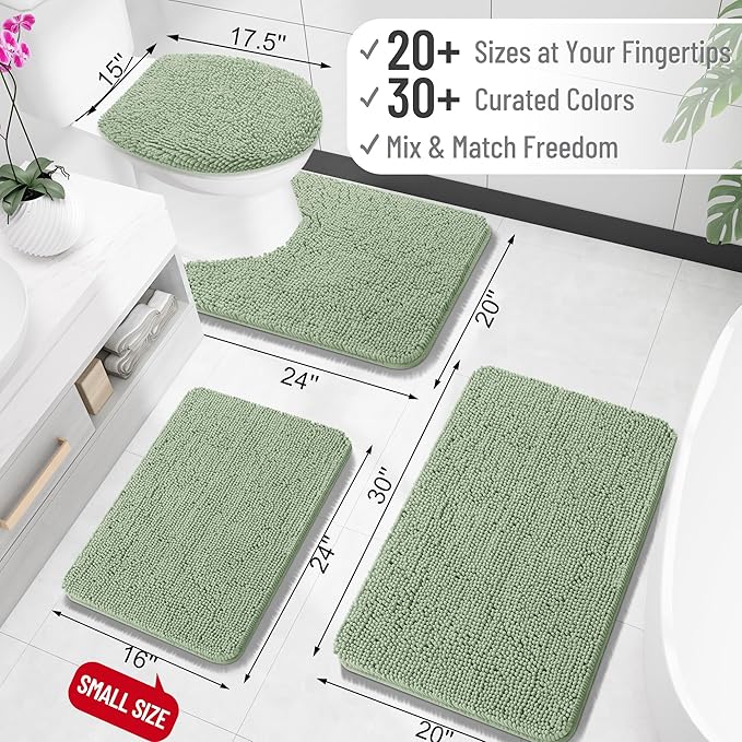 OLANLY Small Bathroom Rugs 24x16, Extra Soft Absorbent Chenille Bath Rugs, Rubber Backing Quick Dry, Machine Washable Bath Mats for Bathroom Floor, Tub and Shower, Home Decor Accessories, Sage Green