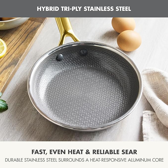 GreenPan Hybrid 8” Nonstick Stainless Steel Frying Pan Skillet, APEX Tri-Ply Thermobond PFAS-Free Ceramic Cookware, Induction & All Cooktop Compatible, Oven Temp to 850°F, Dishwasher Safe, Gold