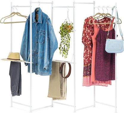 IRIS USA, Inc. 5 Panels Collapsible Clothes Rack with 2 Shelves, Customizable Garment Rack, Foldable Clothes Drying Rack, Locked and Leveled, Perfect for any Space, Modern and Fashionable, White