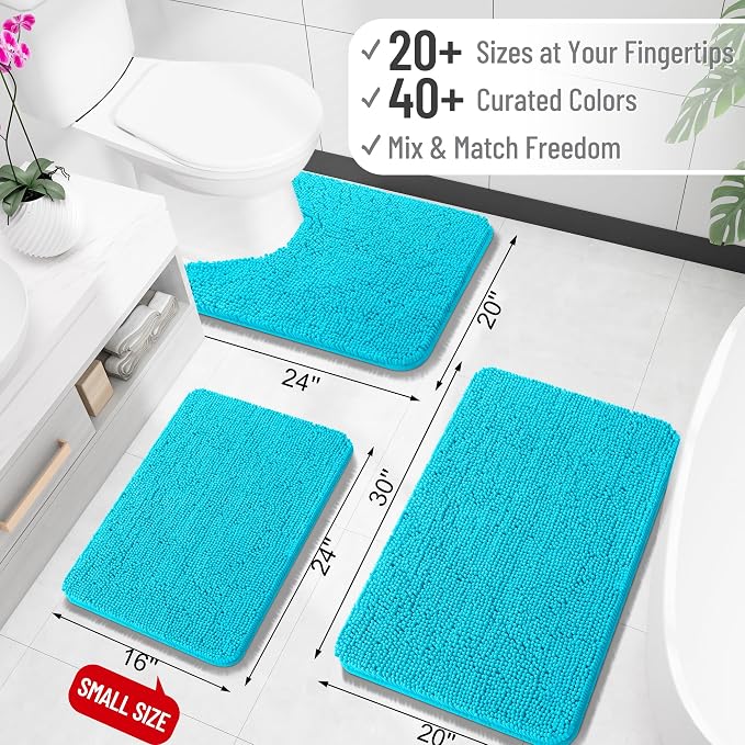 OLANLY Large Bathroom Rugs 70x46, Extra Soft Absorbent Chenille Bath Rugs, Rubber Backing Quick Dry, Machine Washable Bath Mats for Bathroom Floor, Tub and Shower, Home Decor Accessories, Aqua Sky