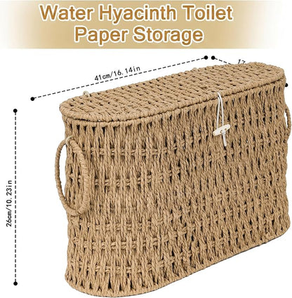 efluky Toilet Paper Storage Basket, Paper Rope Slim Toilet Paper Holder with Lid- Holds Up to 9 Mega Rolls, Home Bathroom Decor Organizer