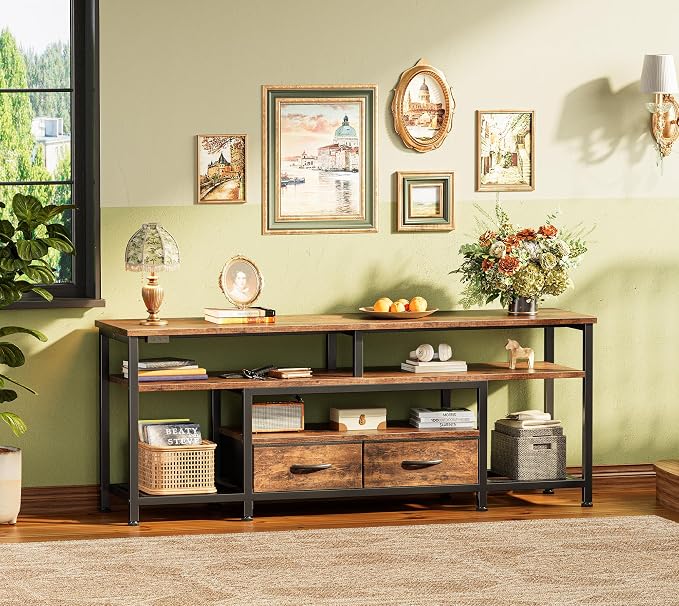 Huuger TV Stand for 55 60 Inch TV, Entertainment Center with Power Outlets and LED Lights, 54 Inch TV Console for Living Room, Media Console with Drawers and Shelves, Rustic Brown, 8778FC