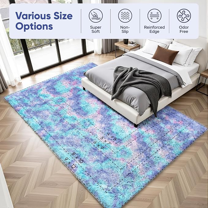 Rainbow Fluffy Rugs for Girls Bedroom: 4x6 Large Shag High Pile Area Rug Upgrade Non-Slip Plush Fuzzy Living Room Rug Shaggy Soft Indoor Floor Carpet Nursery Rugs for Kids Baby Toddler Home Decor