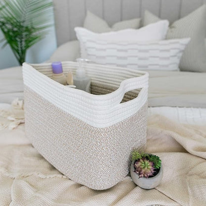 OrganiHaus Set of 3 Woven Storage Baskets for Shelves, Decorative Organizer Bins for Closet & Bathroom, Multipurpose Home Organization Baskets, Toy Storage Basket - Honey/Off-White, 15x9x10 inches