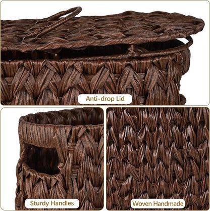 Livole 2-in-1 Toilet Paper Basket with Lid Toilet Paper Storage - 16 Regular Rolls or 12 Mega Rolls Woven Plastic Rattan Waterproof Toilet Paper Organizer for Bathroom, Browm