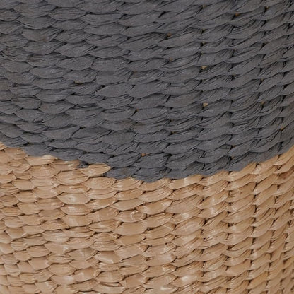 Household Essentials 2‑Tone Cattail Waste Bin with Handwoven Fibers and Metal Frame, Natural and Cream