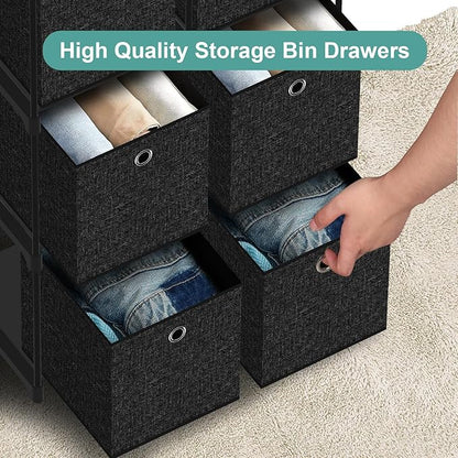 Small Fabric Dresser with 6 Drawers, Tall Cube Organizer for Closet, Storage Drawer Unit Chest of Drawers for Bedroom, Living Room, Hallway, Dorm, Black
