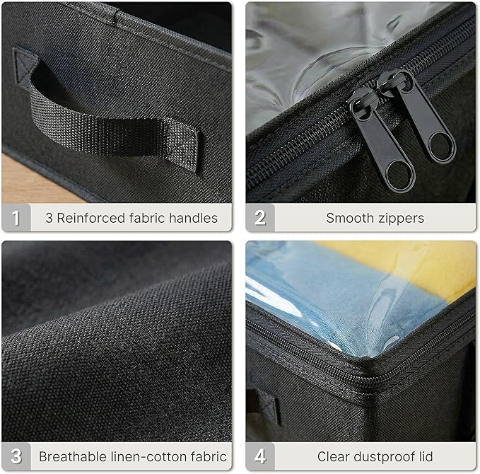 TidyCorner 2-Pack Under Bed Storage Containers, 8 Inches Tall Underbed Clothes Storage Organizer Bin with Sturdy Sidewalls/Bottom, Under the Bed Storage Bags 2 Storage Bins, Black