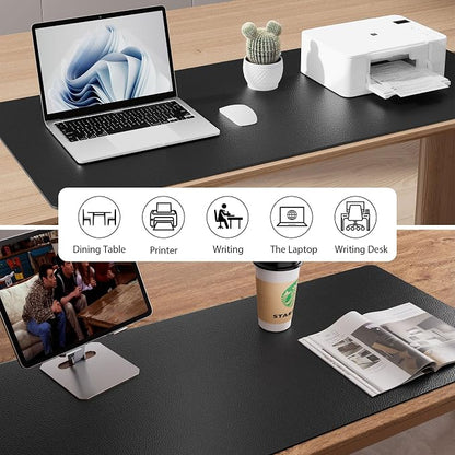 Aothia Faux Leather Desk Mat - Non-Slip PU Leather Desk Blotter, Waterproof Writing Surface, Large Desk Pad for Office & Home (Black, 55" x 17")
