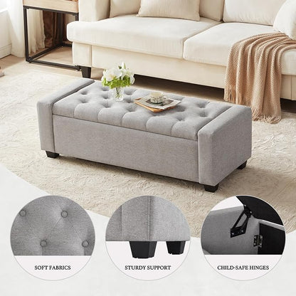 Huatean Home 48" Ottoman with Storage, Storage Ottoman Bench with Safety Hinge, Upholstered Entryway Bench with Seating for Bedroom, Living Room, Holds up to 330 lb(Light Gray)