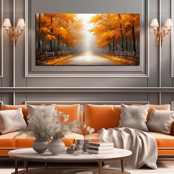 AUUZAIUA Forest Wall Art for Living Room Gold Misty Trees Landscape Large Artwork for Bedroom Office Modern Canvas Prints Ready to Hang 29"x58"
