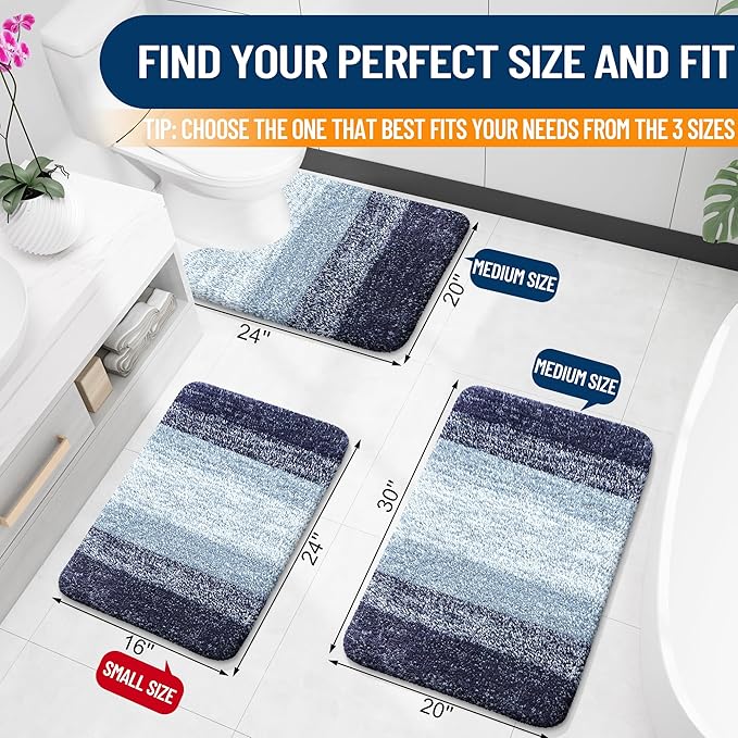 OLANLY Bathroom Runner Rugs Mat 47x24, Extra Soft Absorbent Microfiber Bath Rugs, Rubber Backing, Quick Dry, Washable Long Bath Mats for Bathroom, Tub and Shower, Home Decor Accessories, Airy Blue