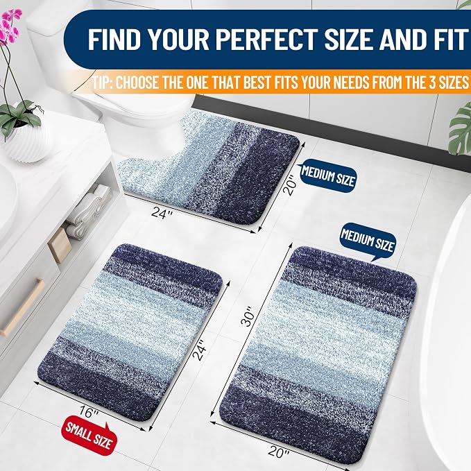 OLANLY Large Bathroom Rugs Mat 50x30, Extra Soft Absorbent Microfiber Bath Rugs, Rubber Backing, Quick Dry, Washable Bath Mats for Bathroom Floor, Tub and Shower, Home Decor Accessories, Airy Blue