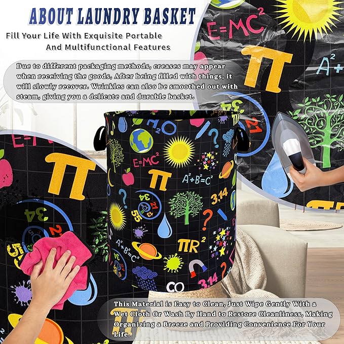 Funny Laundry Basket Oxford Cloth Foldable Geometry Pattern Laundry Hamper With Handle Portable Clothes Organizer Storage Basket 18.9x16.5 Inch For Laundry Room/Bedroom/Bathroom