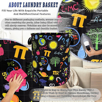 Funny Laundry Basket Oxford Cloth Foldable Geometry Pattern Laundry Hamper With Handle Portable Clothes Organizer Storage Basket 18.9x16.5 Inch For Laundry Room/Bedroom/Bathroom