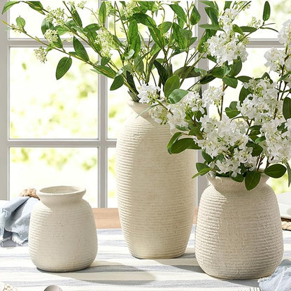 Ceramic Flower Vases Home Decor, Rustic Farmhouse Decorative Vase Pottery Wide-Mouth Vases for Home Decor Table Living Room Entryway Mantel Bookshelf Bedroom Bathroom Kitchen - 7.48" W