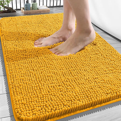 OLANLY Bathroom Rugs 34x21, Extra Soft Absorbent Chenille Bath Rugs, Rubber Backing Quick Dry, Machine Washable Bath Mats for Bathroom Floor, Tub and Shower, Home Decor Accessories, Golden Yellow