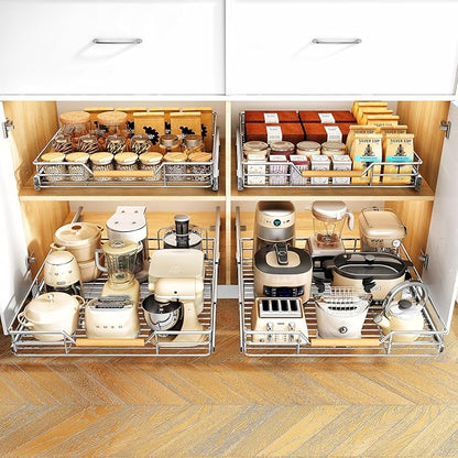 Pull out Cabinet Organizer, 21"W X 21"D, Heavy Duty Smooth Sliding Under Cabinet Shelves for Pots and Pans, Full-Extension Roll out Drawers, Slide out Organization for Home Kitchen Pantry