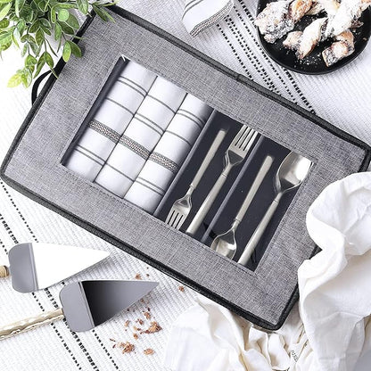 Flatware & Utensil Storage, Durable Silverware Storage Box with Padded Dividers, 5 Compartment Flatware Storage Case, Silverware Case with Handles, Protects and Organizes Cutlery, Grey