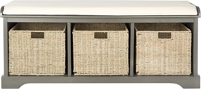 Safavieh American Homes Collection Lonan Grey and White Wicker Storage Bench