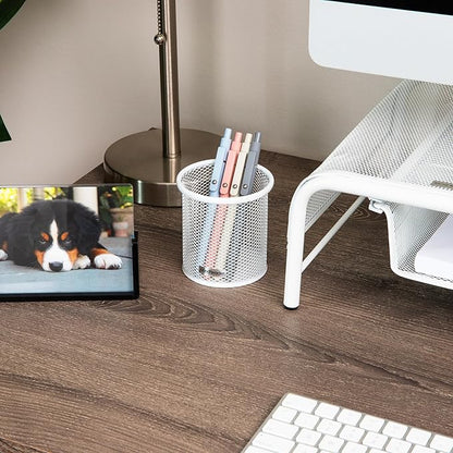 Mind Reader Pen and Accessories Holder, Desktop Organizer, Office, Metal Mesh, 3.5"L x 3.5"W x 3.75"H, Set of 3, White