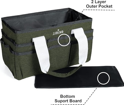 JJRING Craft Organizer Tote Bag, Art Storage Caddy with Multiple Pockets, Sap Green Sewing Bag for Art, Craft, Scrapbooking, Medical, and Office Supplies Storage