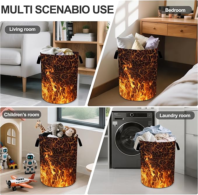 Fire Flames Laundry Basket Laundry Hamper With Handles Collapsible Laundry Baskets Storage Basket For Room Bathroom Bedroom Decor