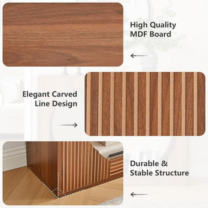 43.3" Console Table with Storage, 2-Tier Wooden Entryway Table with Carving Lines, Mid-Century Modern Accent Rectangular Sofa Table Behind Couch for Foyer, Entrance, Living Room, Hallway (Walnut)