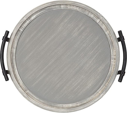 Kate and Laurel Bruillet Farmhouse Round Tray, 15 inch Diameter, Rustic Gray, Wooden Tray for Coffee Table