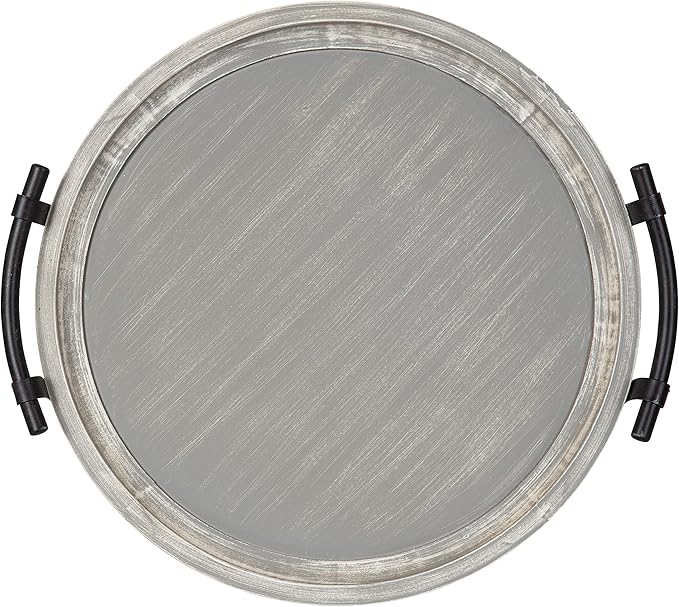Kate and Laurel Bruillet Farmhouse Round Tray, 15 inch Diameter, Rustic Gray, Wooden Tray for Coffee Table