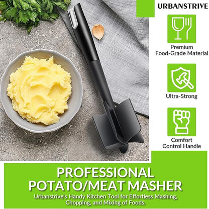 Urbanstrive Heavy Duty Meat Chopper for Ground Beef, Durable Ground Beef Smasher, Non-Scratch Hamburger Chopper, Non-slip Ground Meat Chopper and Meat Masher Ground Beef (Black)