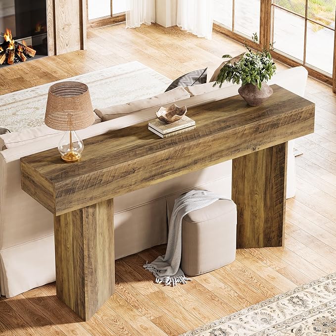 Tribesigns 1 Console Table Console Table for Entryway MDF Farmhouse Rustic Brown Narrow Wooden 63-inch Entryway Sofa Long Couch Foyer Hallway Living Room Wood -Brown 13.78" D x 62.99" W x 33.46" H