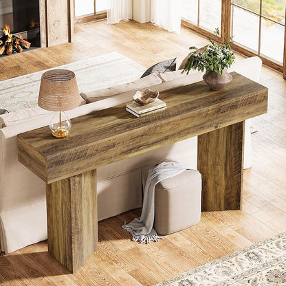 Tribesigns 1 Console Table Console Table for Entryway MDF Farmhouse Rustic Brown Narrow Wooden 63-inch Entryway Sofa Long Couch Foyer Hallway Living Room Wood -Brown 13.78" D x 62.99" W x 33.46" H