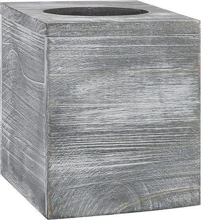 MyGift Graywashed Wood Decorative Tissue Box Holder Cover, Bathroom Facial Tissue Box Cover with Easy Refill Slide-Out Bottom Panel