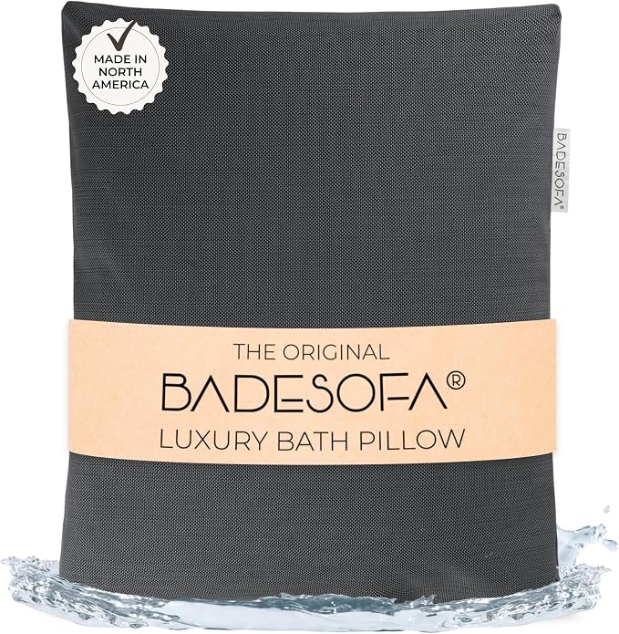 BADESOFA® Luxury Bathtub Pillow L - Large Bath Pillow for Therapeutic Neck and Back Support Quick-Drying - Full Body Bath Tub Cushion - Luxury Spa Cushion in Charcoal