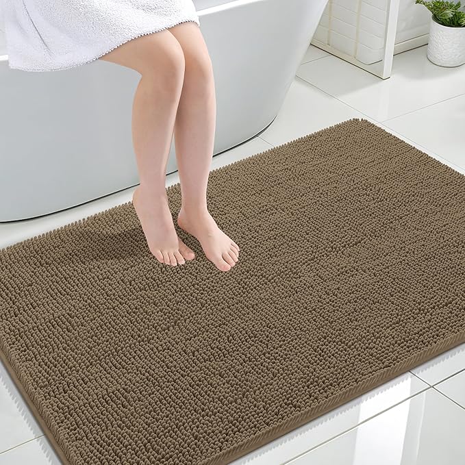OLANLY Large Bathroom Rugs 47x32, Extra Soft Absorbent Chenille Bath Rugs, Rubber Backing Quick Dry, Machine Washable Bath Mats for Bathroom Floor, Tub and Shower, Home Decor Accessories, Tan