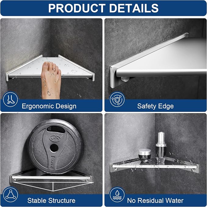 Corner Shower Foot Rest for Shaving Legs, Wall Mounted Shower Step & Shower Shelf 2 in 1, Stainless Steel Shower Foot Ledge, Heavy Duty Corner Shelf for Bathroom, Space Saving Design, Chrome