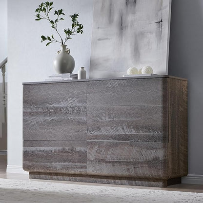 ACCOHOHO Modern 6 Drawer Dresser for Bedroom, 52" Wide Wooden Dressers with Large Storage,Handleless Chest of Drawers TV Stand for Living Room & Hallway, Curved Profile Design, Grey