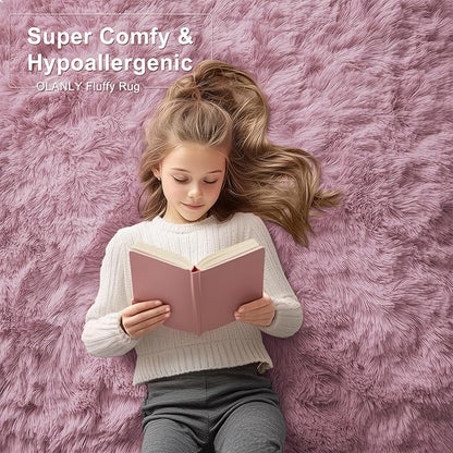 OLANLY 5x8 Machine Washable Large Area Rugs for Living Room, Bedroom, Soft Fluffy Shaggy Bedside Rug, Indoor Floor Carpet for Kids Girls and Boys, Dorms, Nursery, Home Decor Aesthetic, Blush