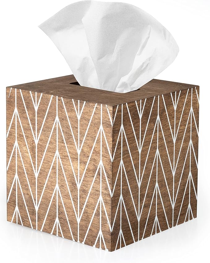 Ilyapa Wooden Tissue Box Cover, Barnwood Chevron Design - Modern Printed Wooden Tissue Holders
