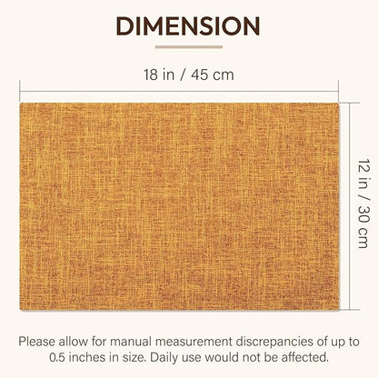 Blue Forest Placemats Set of 8, Dual-Layered Thickened Faux Linen Cloth Place Mats Heat Resistant Machine Washable Wrinkle Free Table Mats Indoor/Outdoor (Orange)